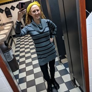 Old Navy warm grey with cowl and black stripes dress